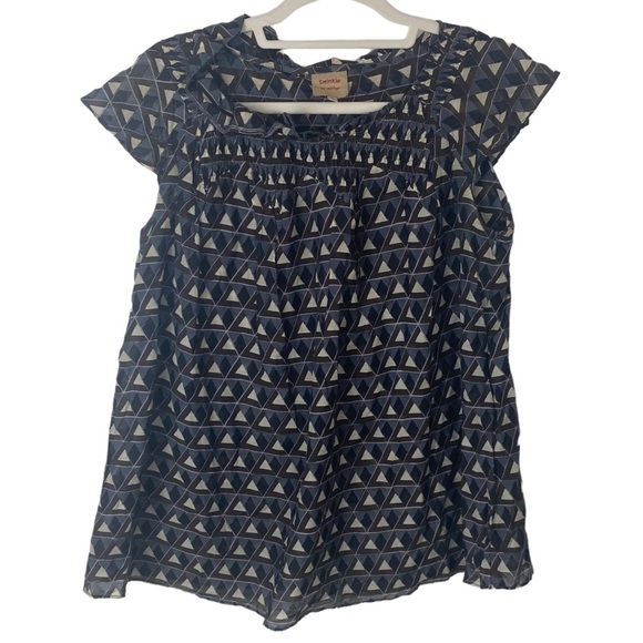 Twinkle by Wenlan by Anthropologie flutter blouse silk geometric print ruffle 4 - Picture 1 of 10